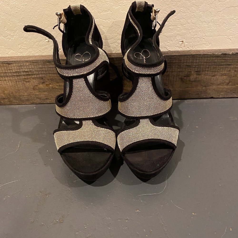 Jessica Simpson Silver and Black heels, size 6